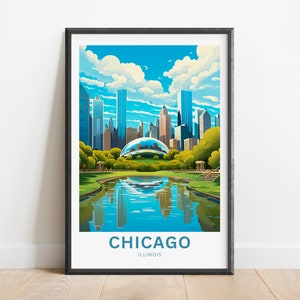Chicago Travel Print - pôster de Chicago, arte de parede de Illinois, presente emoldurado, presente de Illinois