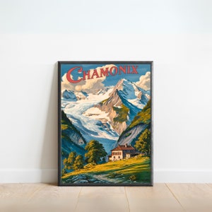 Chamonix Vintage Travel Poster - Chamonix print, France Wall Art, Framed present, Gift French Alps Present