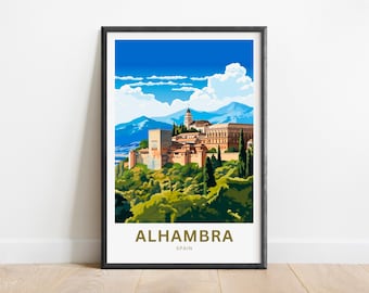 Alhambra Travel Print - Alhambra poster, Spain Wall Art, Framed present, Gift Spain Present