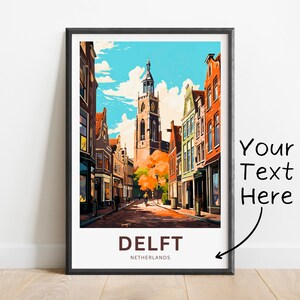 Personalized Delft Travel Print - Delft poster, Netherlands Wall Art, Framed present, Gift Netherlands Present