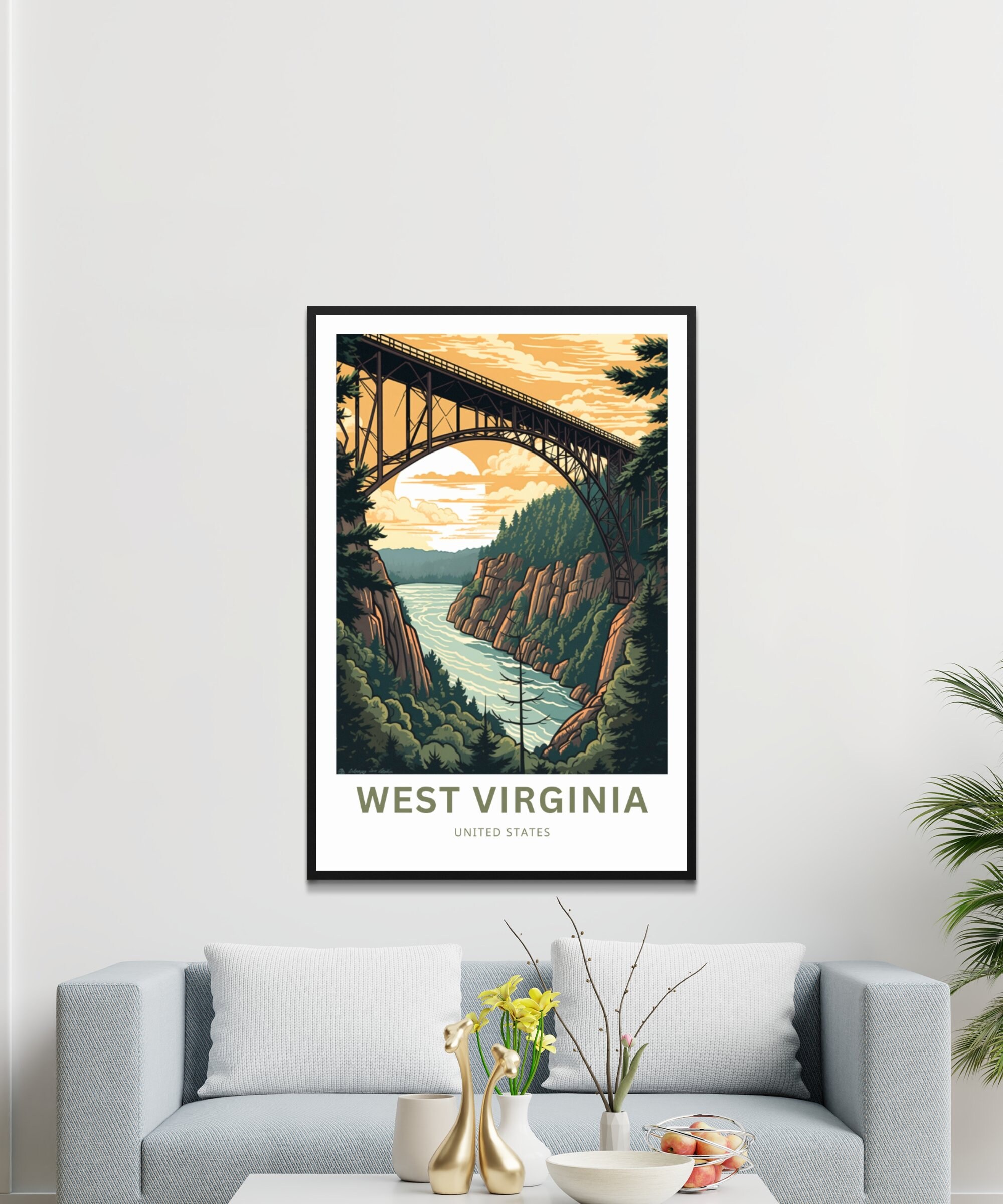 West Virginia Travel Poster: New River Gorge Bridge Art Print - Etsy