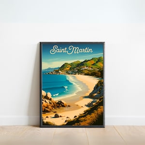 Cartel de viaje vintage de San Martín - Impresión de San Martín, arte de la pared caribeña, enmarcado, regalo presente caribeño
