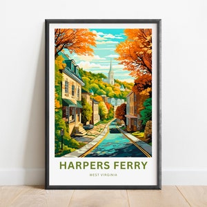 Harpers Ferry Travel Print - Harper&#39;s Ferry poster, West Virginia Wall Art, Framed present, Gift West Virginia Present, Customized Your Text