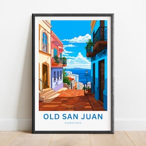 Old San Juan Travel Print - Old San Juan poster, Puerto Rico Wall Art, Framed present, Gift Puerto Rico Present, Custom text, Personalized