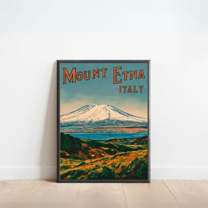 Mount Etna Vintage Travel Poster - Mount Etna Print, Sicily, Italy Wall Art, Framed, Gift Sicily, Italy Present