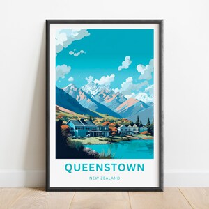 Queenstown Travel Print - Queenstown poster, New Zealand Wall Art, Framed present, Gift New Zealand Present