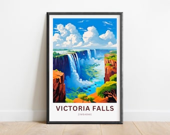Victoria Falls Travel Print - Victoria Falls poster, Zimbabwe Wall Art, Framed present, Gift Africa Present