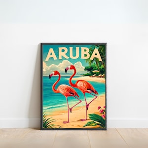 Aruba Vintage Travel Poster - Aruba Print, Caribbean Wall Art, Framed, Gift, Caribbean Island Present