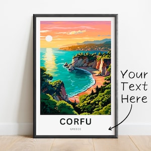 Personalized Corfu Travel Print - Corfu poster, Greece Wall Art, Framed present, Gift Greece Present