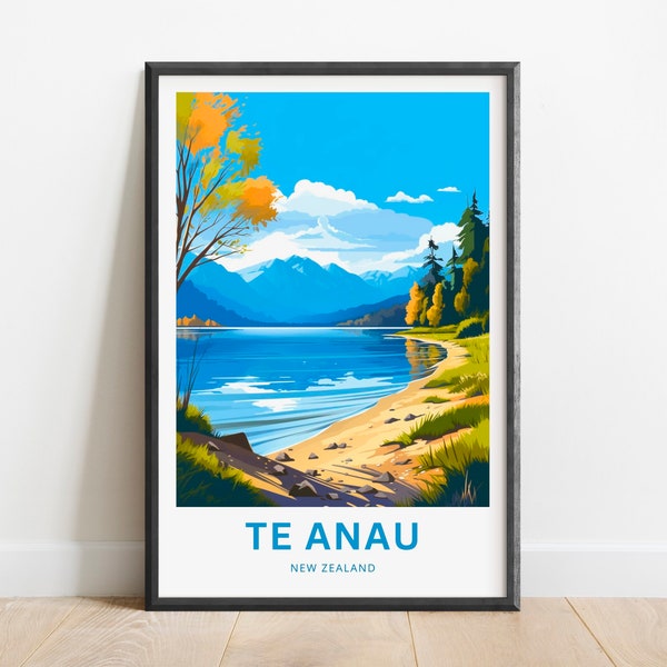 Te Anau Lake Travel Print - Te Anau Lake poster, New Zealand Wall Art, Framed present, Gift New Zealand Present