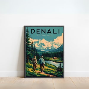 Denali Vintage Travel Poster - Denali Print, Mount McKinley Wall Art, Framed, Gift USA Present