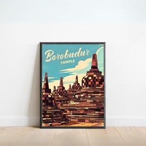 Borobudur Temple Vintage Travel Poster - Borobudur Temple print, Indonesia Vintage Wall Art, Framed present, Gift Indonesia Present