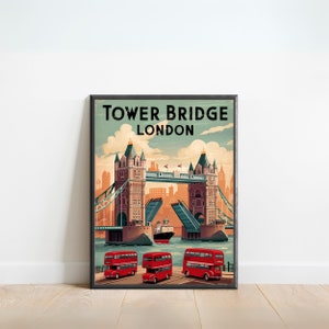 Tower Bridge Vintage Travel Poster - Tower Bridge Print, London Wall Art, Framed present, Gift England Present
