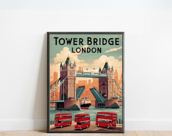 Tower Bridge Vintage Travel Poster - Tower Bridge Print, London Wall Art, Framed present, Gift England Present