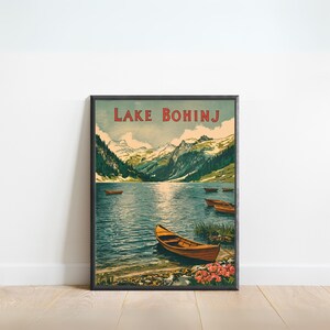 Bohinjer See Vintage Reiseplakat - Bohinjer See Druck, Slowenien Wandkunst, gerahmtes Geschenk, Geschenk Triglav Nationalpark Geschenk