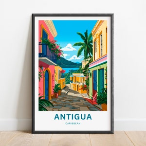 Antigua Travel Print - Antigua poster, Caribbean Wall Art, Framed present, Gift Antigua & Barbuda Antigua Present, Personalized Text