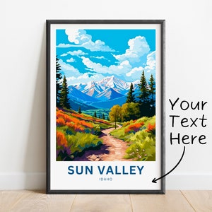 Personalized Sun Valley Travel Print - Sun Valley poster, Idaho Wall Art, Framed present, Gift Idaho Present
