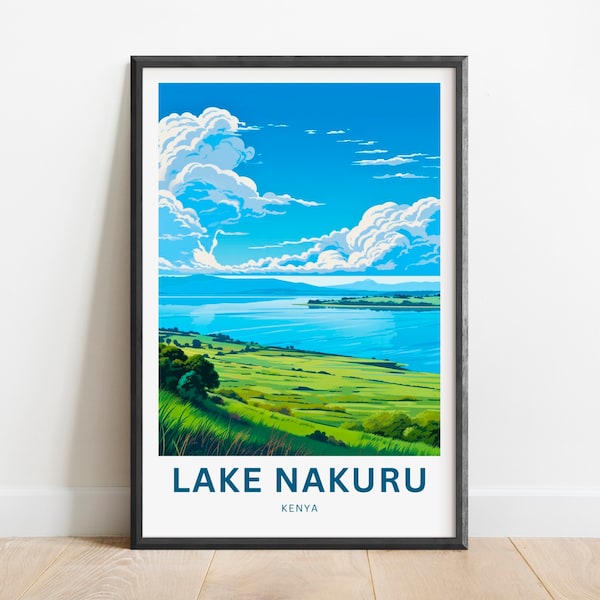 Lake Nakuru Travel Print - Lake Nakuru poster, Kenya Wall Art, Framed present, Gift Africa Present