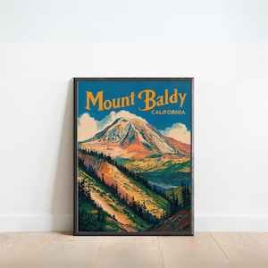 Mount Baldy Vintage Travel Poster - Mount Baldy Print, California Wall Art, Framed, Gift California Present