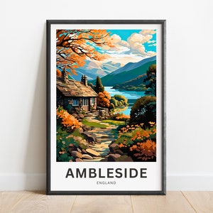 Ambleside Travel Print - Ambleside poster, England Wall Art, Framed present, Gift England Present