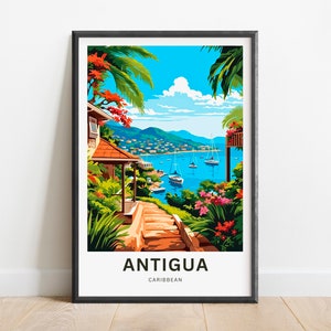 Antigua Travel Print - Antigua poster, Caribbean Wall Art, Framed present, Gift Antigua & Barbuda Antigua Present, Personalized Text