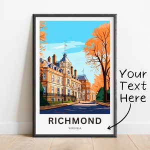 Personalized Richmond Travel Print - Richmond poster, Virginia Wall Art, Framed present, Gift Virginia Present