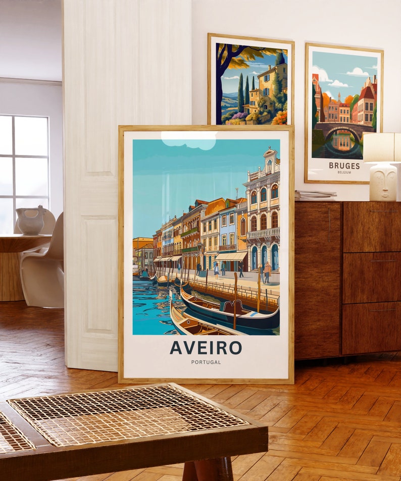 Personalized Aveiro Travel Print Aveiro poster, Venice of Portugal Wall Art, Framed present, Gift Portugal Present zdjęcie 2