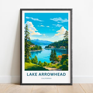 Lake Arrowhead Travel Print - Lake Arrowhead poster, California Wall Art, Framed present, Gift California Present