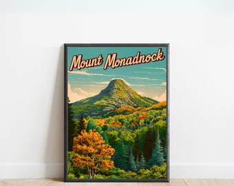 Mount Monadnock Vintage Travel Poster - Mount Monadnock Print, New Hampshire Wall Art, Framed present, Gift New Hampshire Present