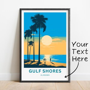 Personalized Gulf Shores Travel Print - Gulf Shores poster, Alabama Wall Art, Framed present, Gift Alabama Present