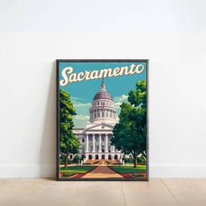 Sacramento Vintage Travel Poster - Sacramento Print, California Wall Art, Framed, Gift California Present