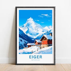 Eiger Travel Print - Eiger Mountain poster, Switzerland Wall Art, Framed present, Gift Switzerland Present