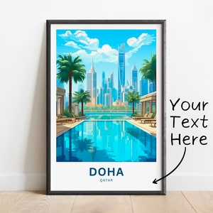 Impresión personalizada de viaje de Doha - Cartel de Doha, Arte de la pared de Qatar, Presente enmarcado, Regalo Qatar Presente