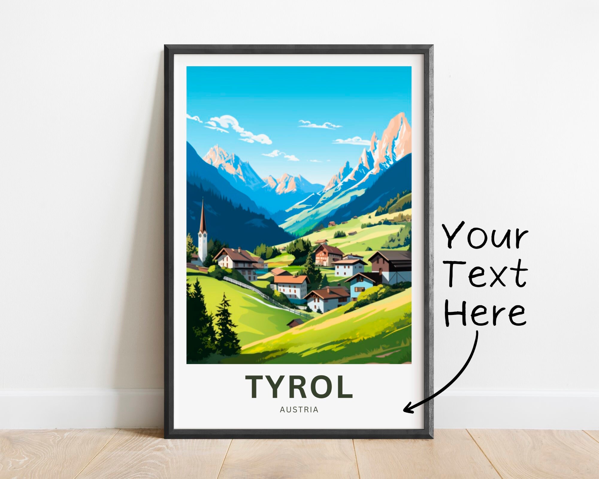 Personalized Tyrol Travel Print - Tyrol poster, Austria Wall Art, Framed present, Gift Austria Present