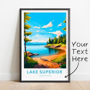 Personalized Lake Superior Travel Print - Lake Superior poster, Lake Superior Wall Art, Framed present, Gift United States Present