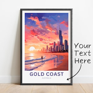 Personalized Gold Coast Travel Print - Gold Coast poster, Queensland, Australia Wall Art, Framed present, Gift Australia Present, Custom Art