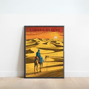 Sahara Wüste Vintage Reise Poster - Sahara Wüste Druck, Nordafrika Wandkunst, gerahmt, Geschenk Nordafrika Geschenk