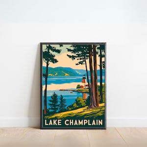 Lake Champlain Vintage Travel Poster - Lake Champlain Print, New York Wall Art, Framed, Gift Vermont Present