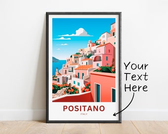Impresión personalizada de viaje de Positano - Cartel de Positano, Arte de la pared de Italia, Presente enmarcado, Regalo Italia presente
