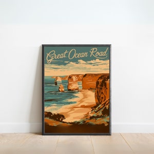 Great Ocean Road Vintage Reise Poster - Great Ocean Road Druck, Australien Vintage Wandkunst, gerahmtes Geschenk, Geschenk Australien Geschenk