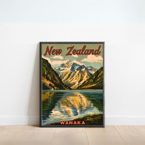 Wanaka Vintage Travel Poster, Wanaka, New Zealand print, New Zealand Wall Art, Framed present, Gift New Zealand Present