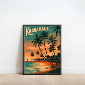 Kaanapali Beach Vintage Travel Poster - Kaanapali Beach print, Hawaii Wall Art, Framed present, Gift Hawaii Present