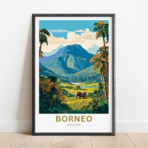 Borneo Travel Print -Cartel de Borneo, Arte de la pared de Malasia, Presente enmarcado, Regalo Malasia Presente