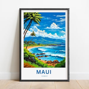 Maui Travel Print - Maui poster, Hawaii Wall Art, Framed present, Gift Hawaii Present