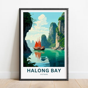 Halong Bay Travel Print - Halong Bay poster, Vietnam Wall Art, Framed present, Gift Vietnam Present