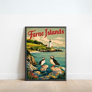 Farne Islands Vintage Travel Poster - Farne Islands Print, Northumberland, England Wall Art, Framed, Gift England Present
