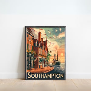 Southampton Vintage Travel Print - Southampton Vintage poster, United Kingdom Wall Art, Framed present, Gift United Kingdom Present