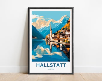 Hallstatt Travel Print - Hallstatt poster, Austria Wall Art, Framed present, Gift Austria Present