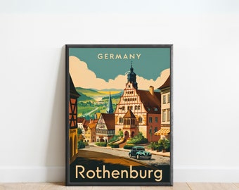 Rothenburg Vintage Travel Poster - Rothenburg Print, Germany Wall Art, Framed, Gift Germany Present