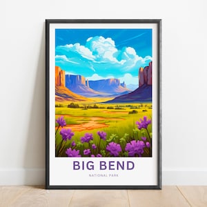 Impresión de viaje al Parque Nacional Big Bend: póster de Big Bend, arte de pared de Texas, regalo enmarcado, regalo de Estados Unidos, texto personalizado
